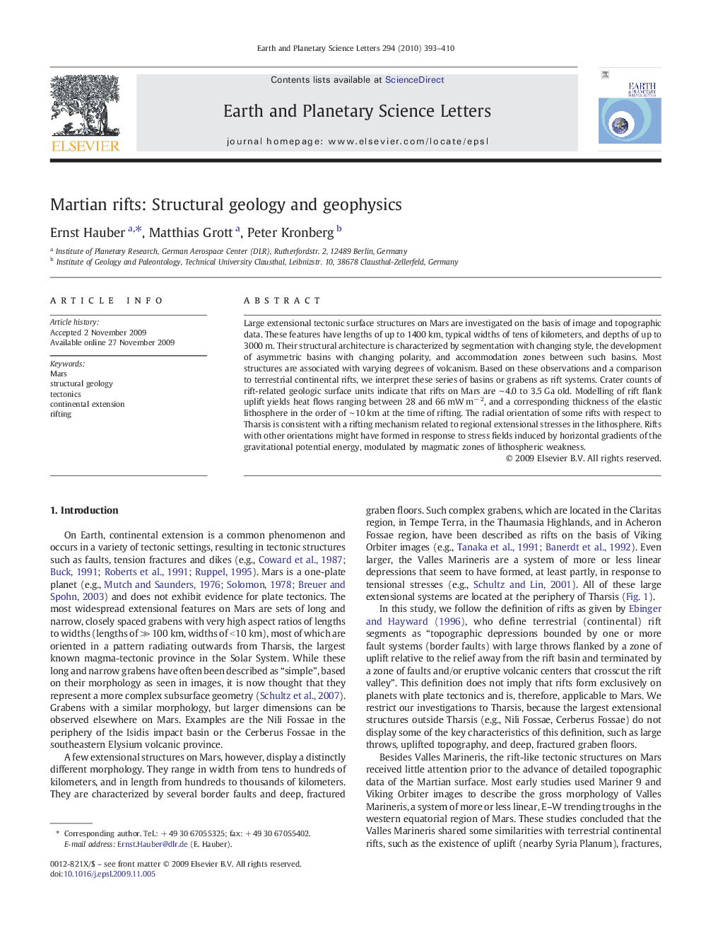 Martian rifts: Structural geology and geophysics