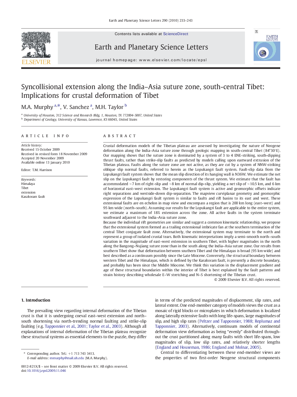 Syncollisional extension along the India–Asia suture zone, south-central Tibet: Implications for crustal deformation of Tibet