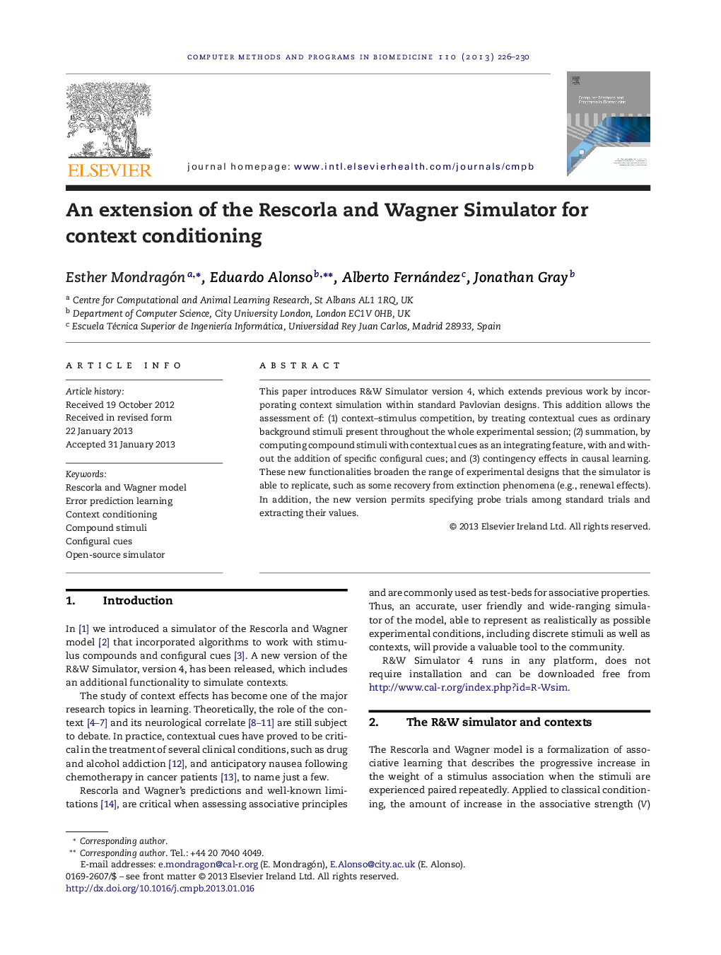 An extension of the Rescorla and Wagner Simulator for context conditioning