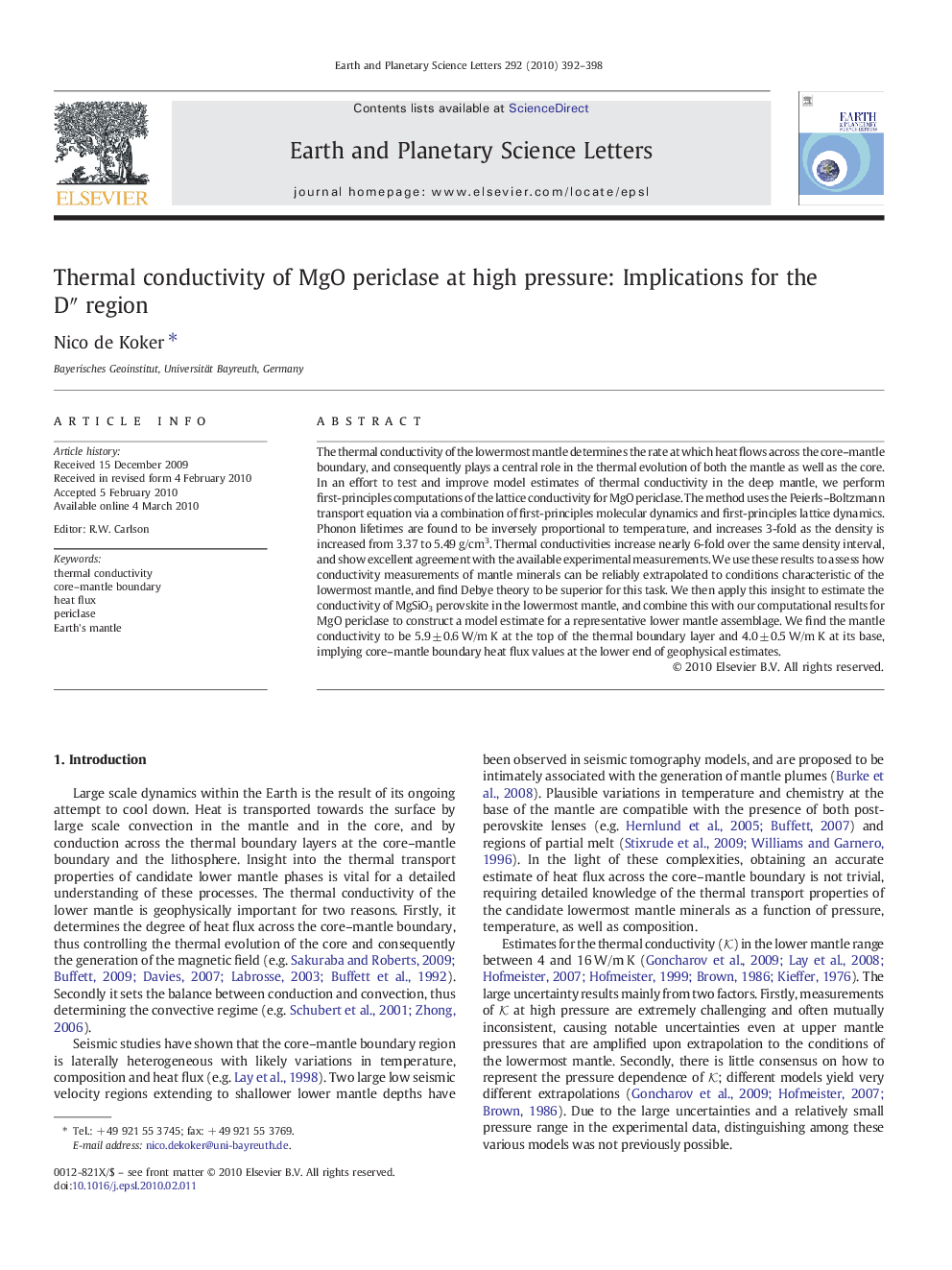 Thermal conductivity of MgO periclase at high pressure: Implications for the D″ region