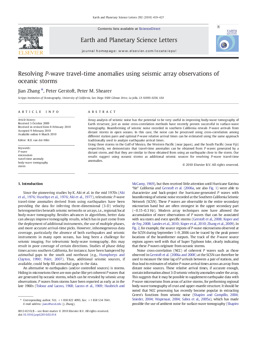 Resolving P-wave travel-time anomalies using seismic array observations of oceanic storms