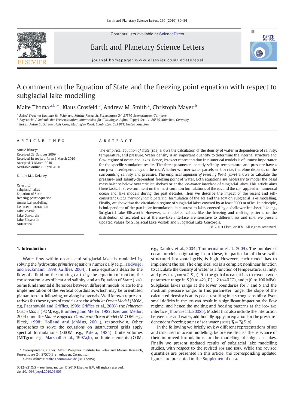 A comment on the Equation of State and the freezing point equation with respect to subglacial lake modelling