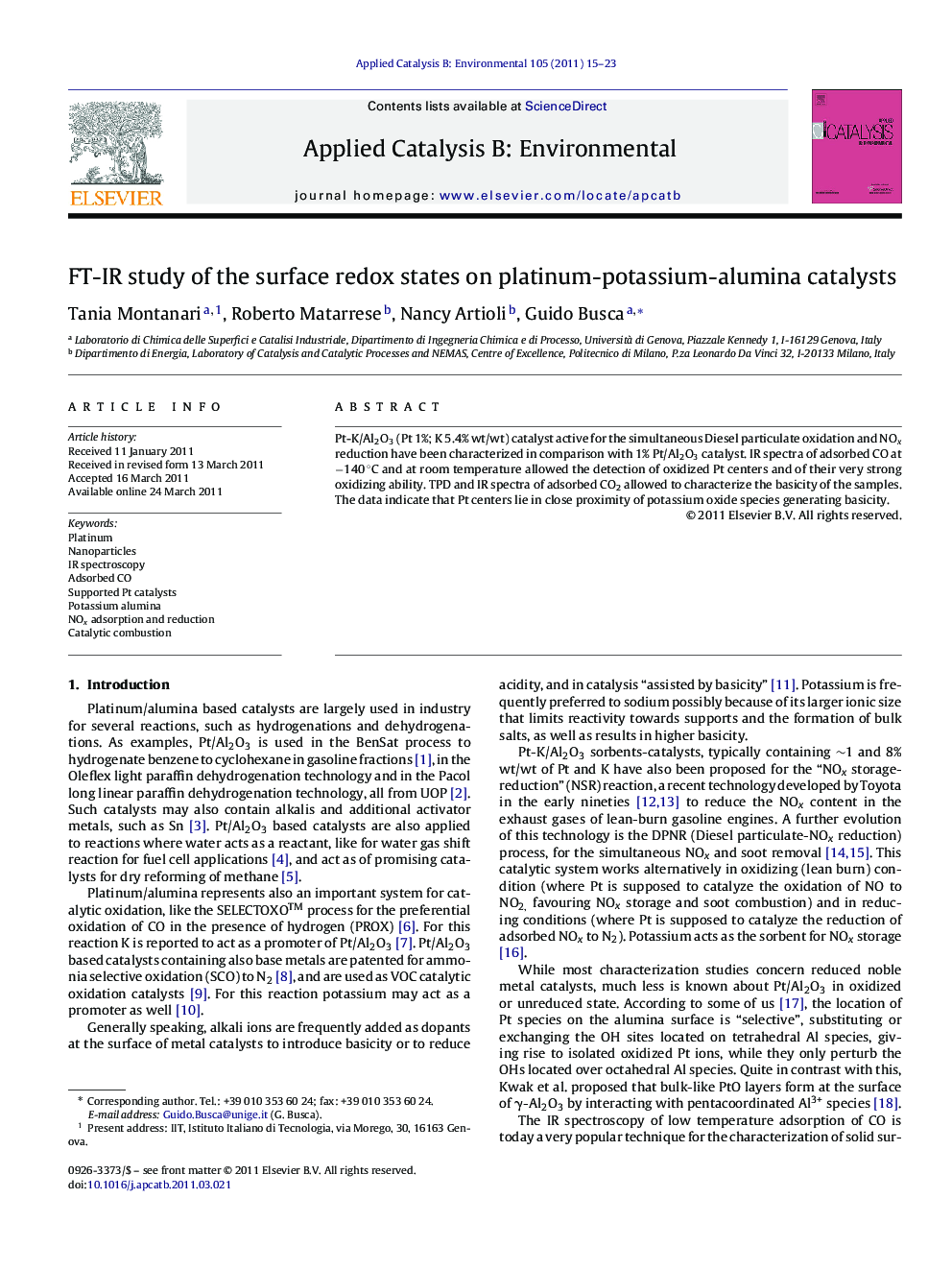 FT-IR study of the surface redox states on platinum-potassium-alumina catalysts