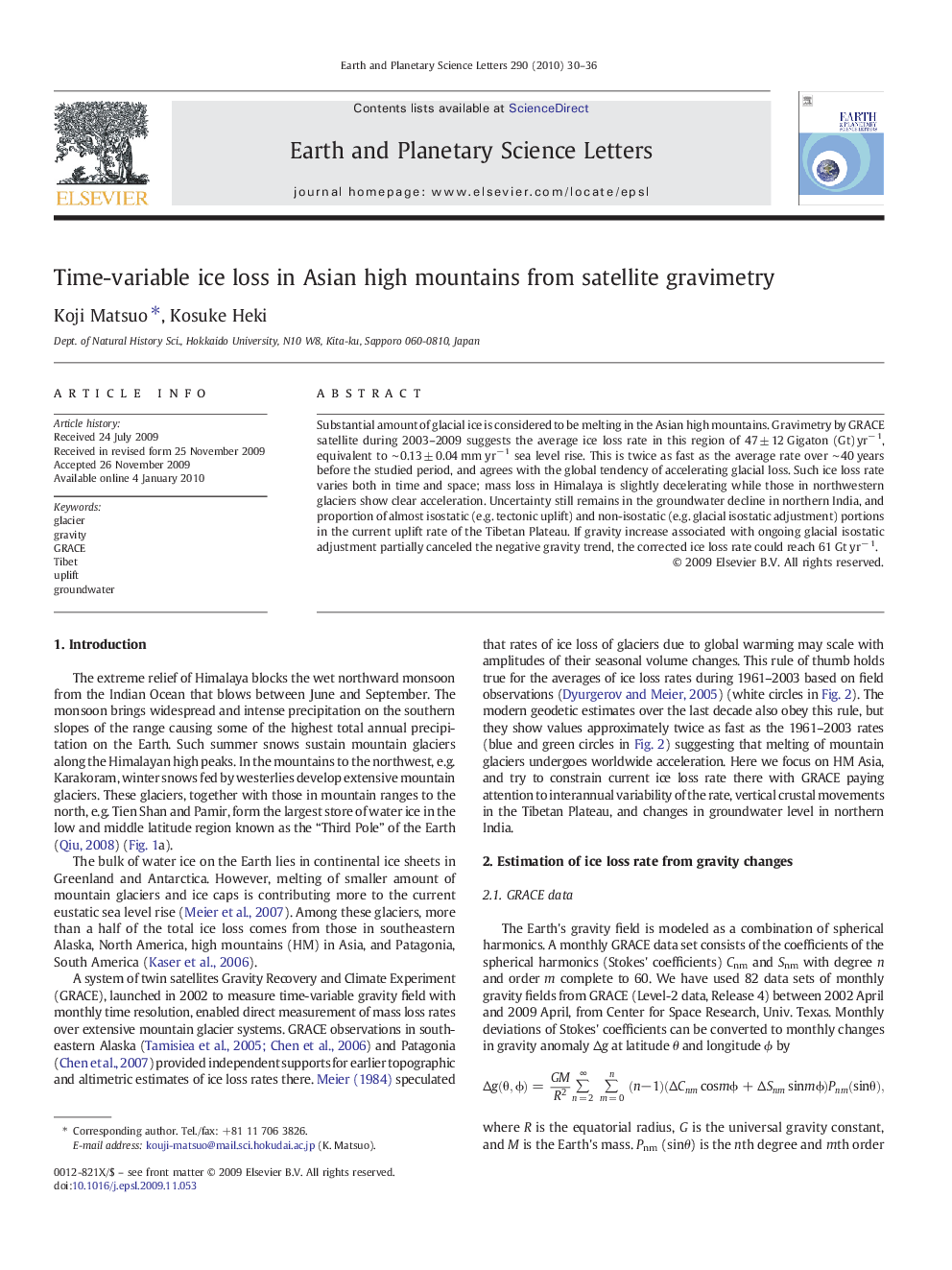 Time-variable ice loss in Asian high mountains from satellite gravimetry