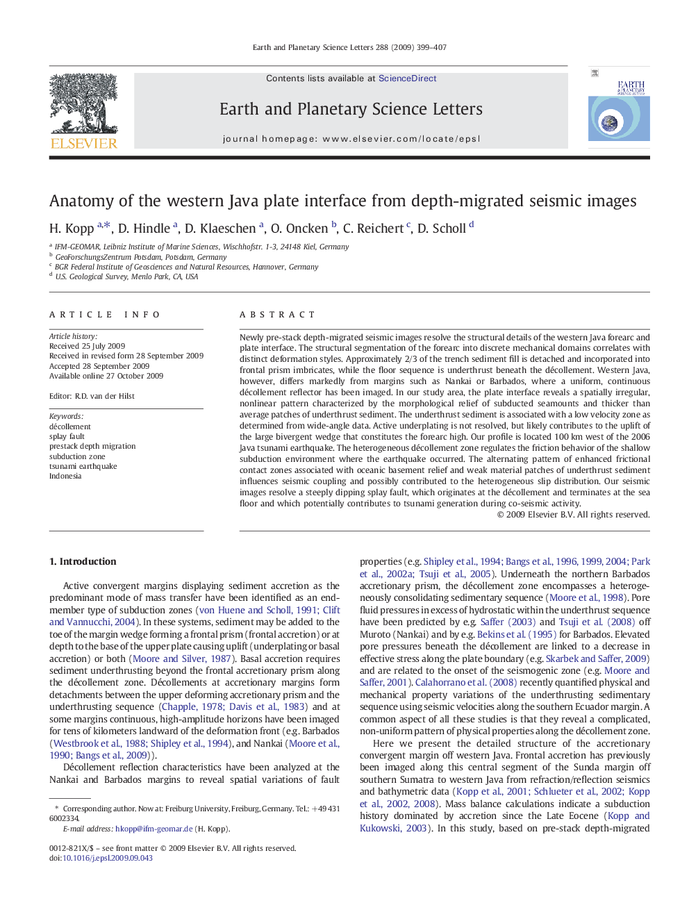 Anatomy of the western Java plate interface from depth-migrated seismic images