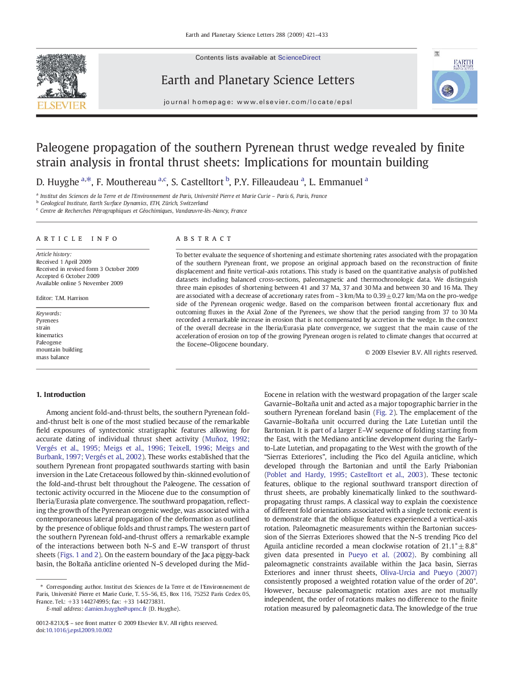 Paleogene propagation of the southern Pyrenean thrust wedge revealed by finite strain analysis in frontal thrust sheets: Implications for mountain building