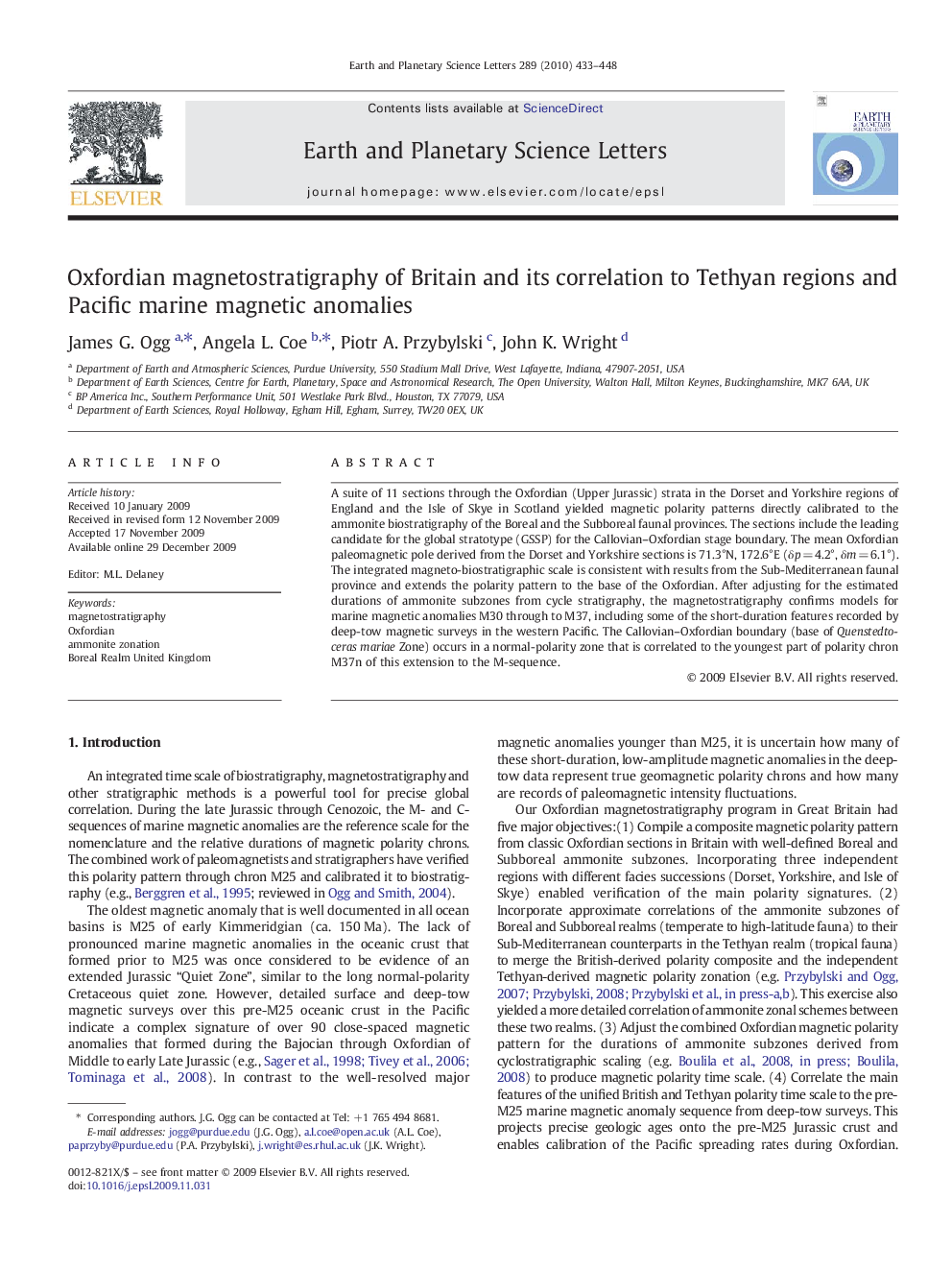 Oxfordian magnetostratigraphy of Britain and its correlation to Tethyan regions and Pacific marine magnetic anomalies