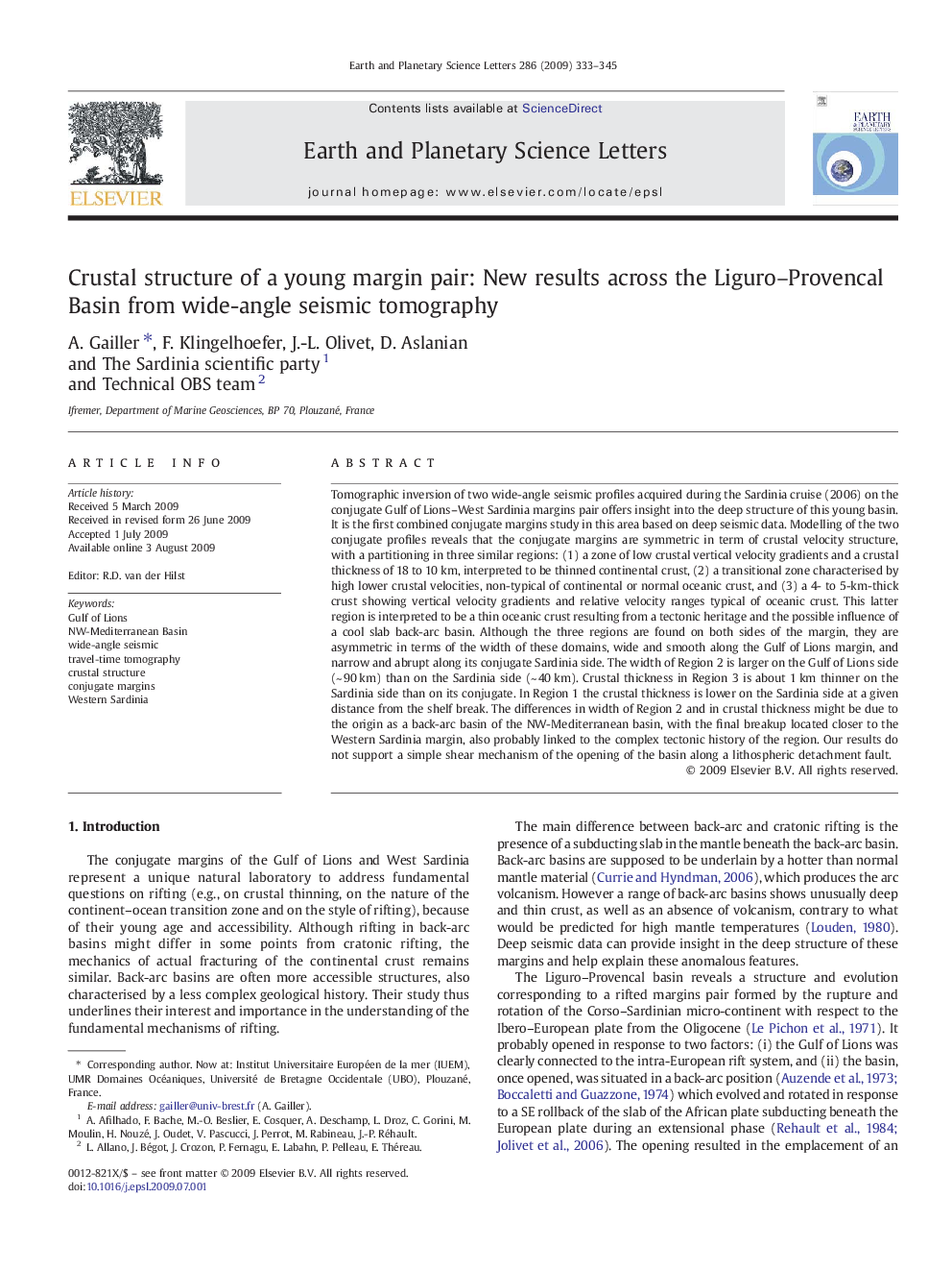 Crustal structure of a young margin pair: New results across the Liguro–Provencal Basin from wide-angle seismic tomography