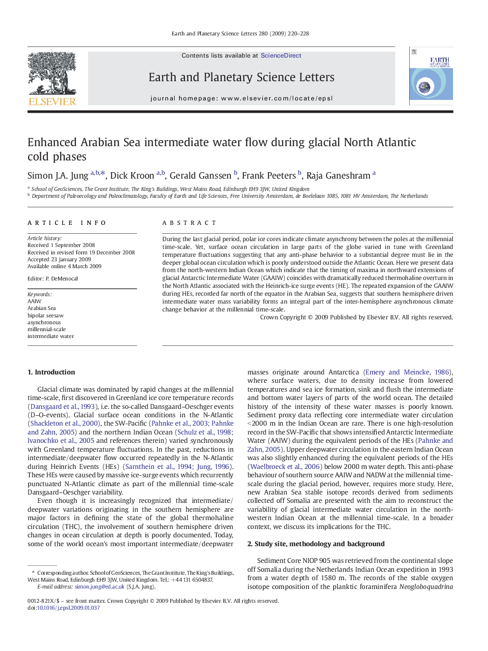 Enhanced Arabian Sea intermediate water flow during glacial North Atlantic cold phases