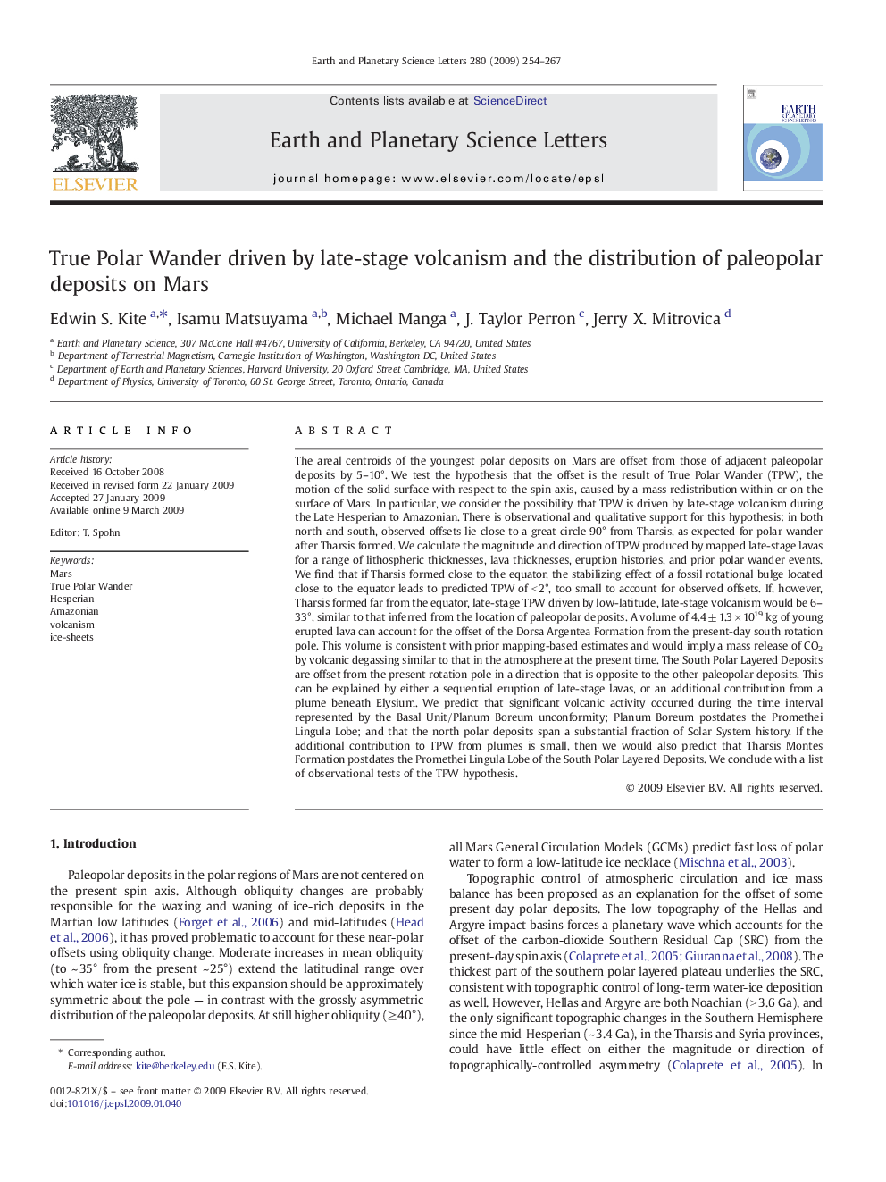 True Polar Wander driven by late-stage volcanism and the distribution of paleopolar deposits on Mars