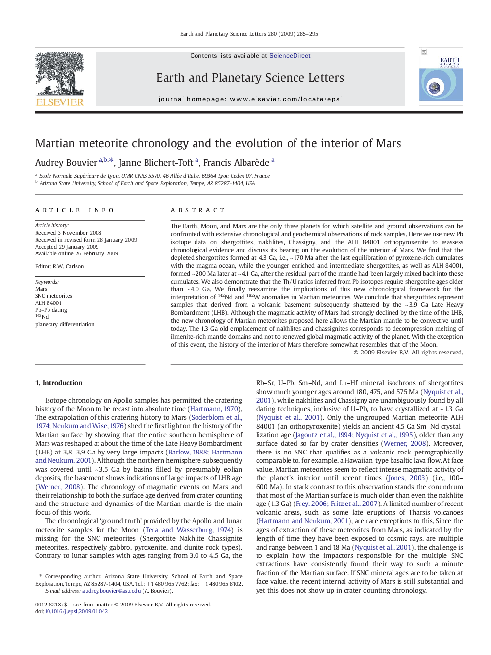 Martian meteorite chronology and the evolution of the interior of Mars