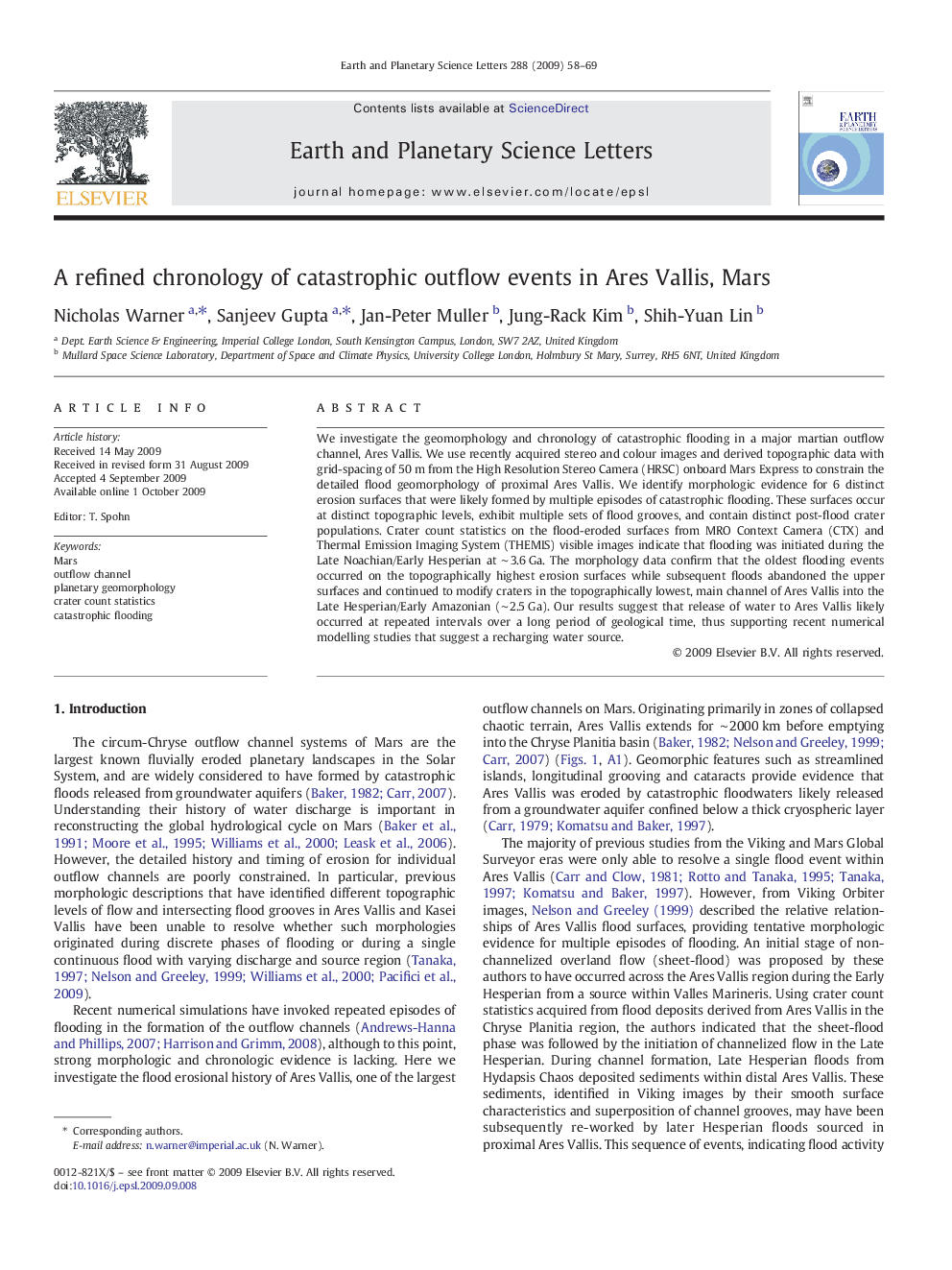 A refined chronology of catastrophic outflow events in Ares Vallis, Mars