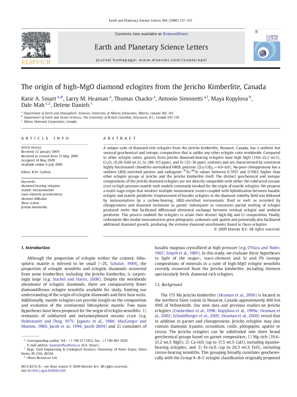 The origin of high-MgO diamond eclogites from the Jericho Kimberlite, Canada