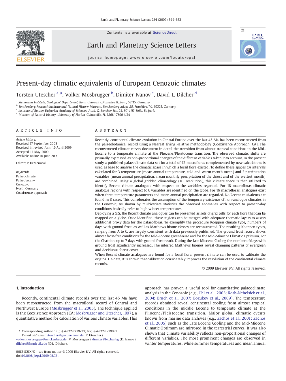 Present-day climatic equivalents of European Cenozoic climates