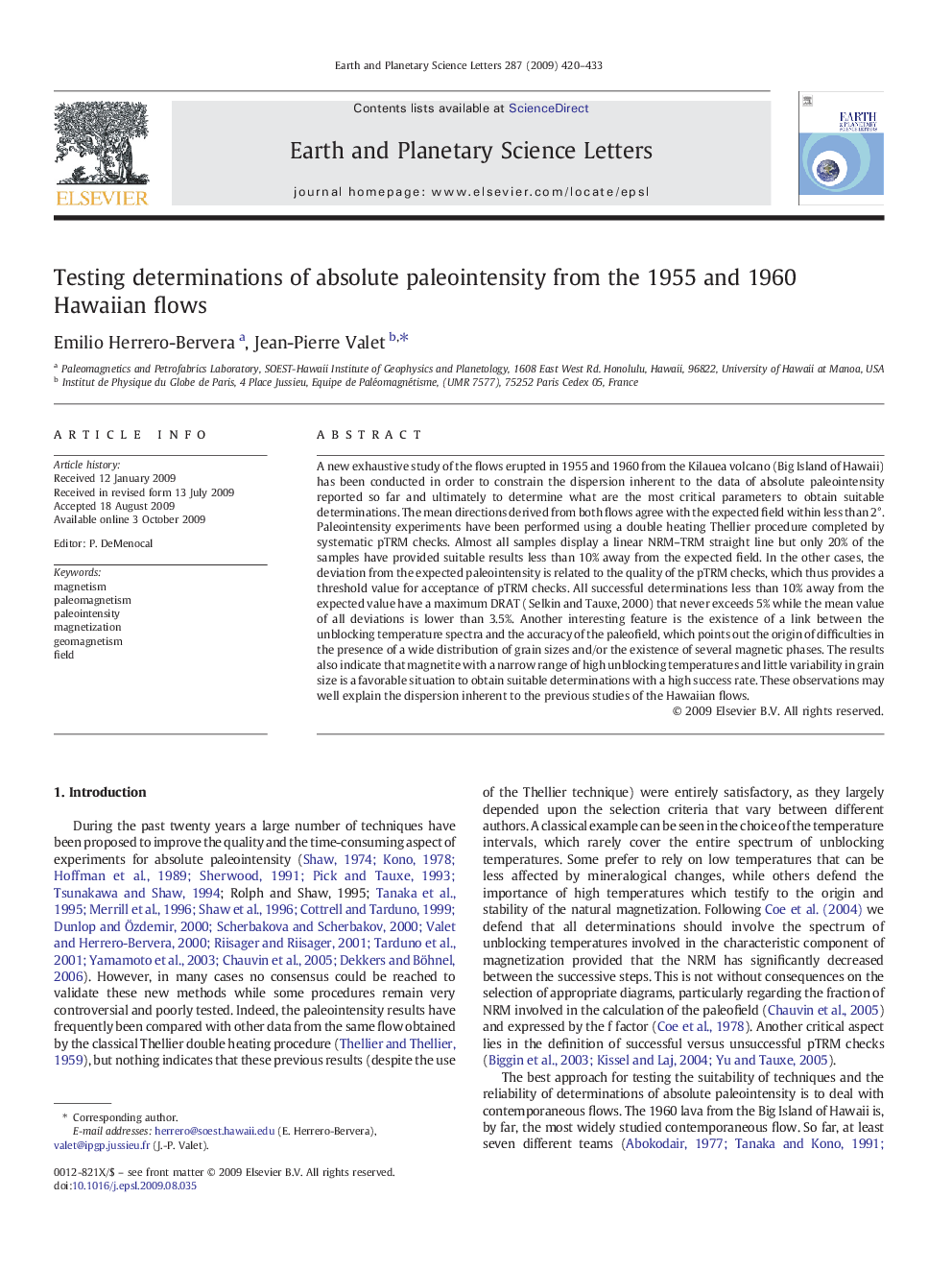 Testing determinations of absolute paleointensity from the 1955 and 1960 Hawaiian flows