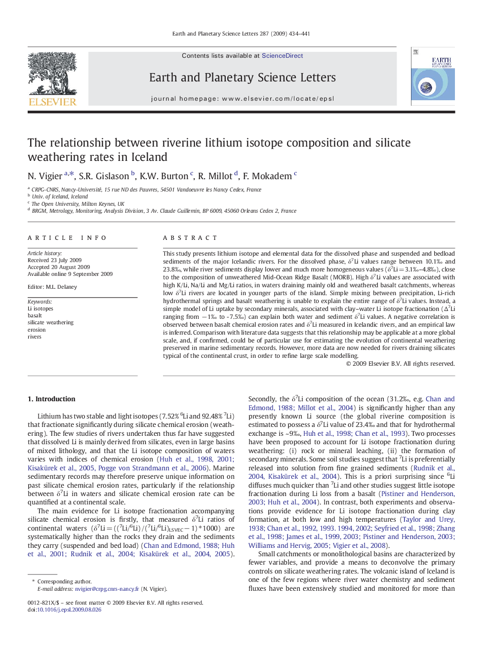 The relationship between riverine lithium isotope composition and silicate weathering rates in Iceland