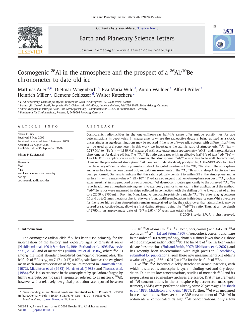 Cosmogenic 26Al in the atmosphere and the prospect of a 26Al/10Be chronometer to date old ice