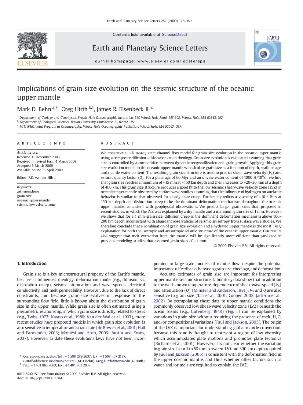 Implications of grain size evolution on the seismic structure of the oceanic upper mantle