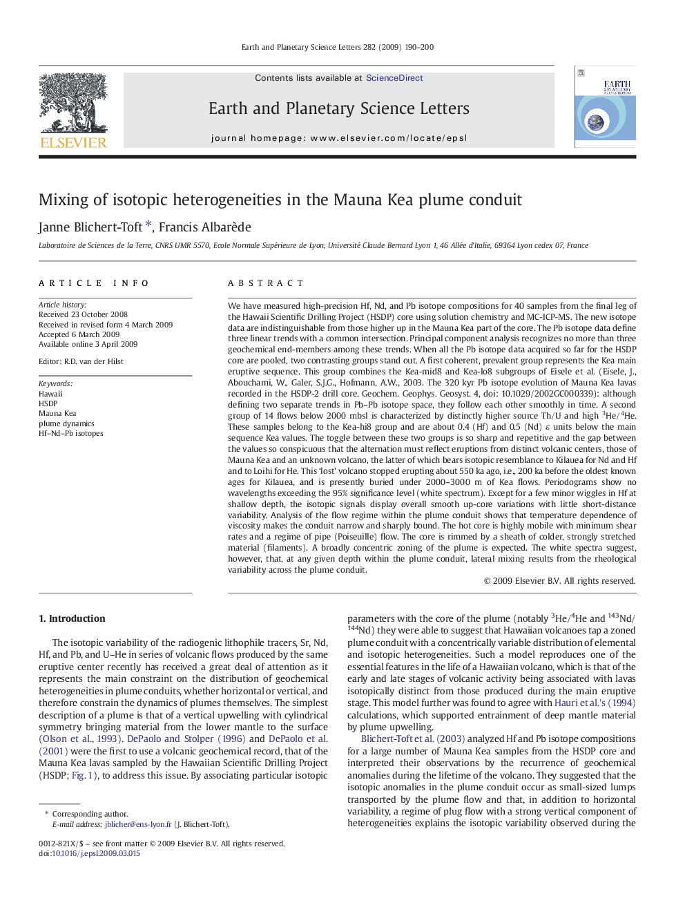 Mixing of isotopic heterogeneities in the Mauna Kea plume conduit