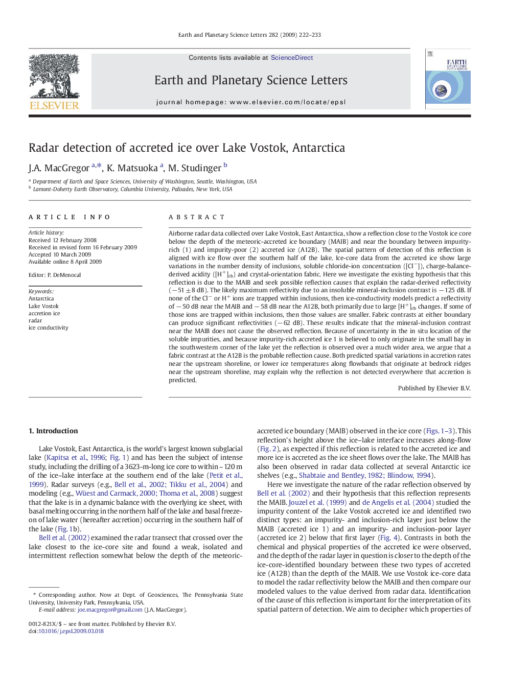 Radar detection of accreted ice over Lake Vostok, Antarctica