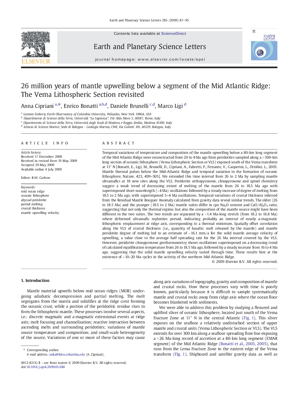 26 million years of mantle upwelling below a segment of the Mid Atlantic Ridge: The Vema Lithospheric Section revisited