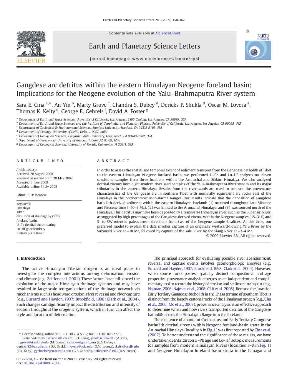 Gangdese arc detritus within the eastern Himalayan Neogene foreland basin: Implications for the Neogene evolution of the Yalu–Brahmaputra River system