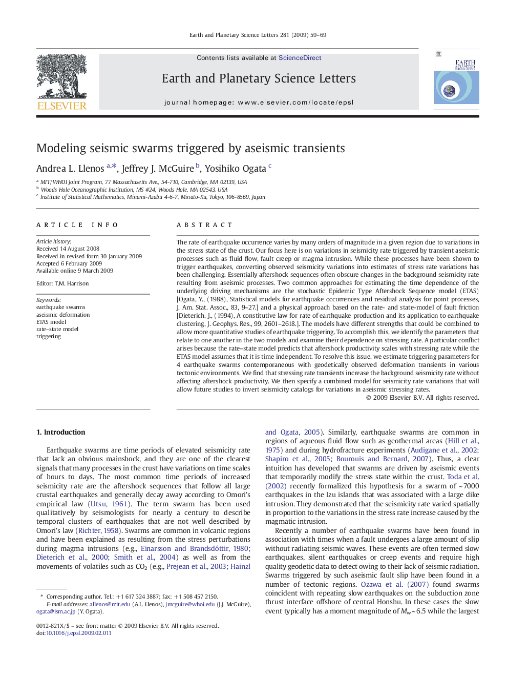 Modeling seismic swarms triggered by aseismic transients