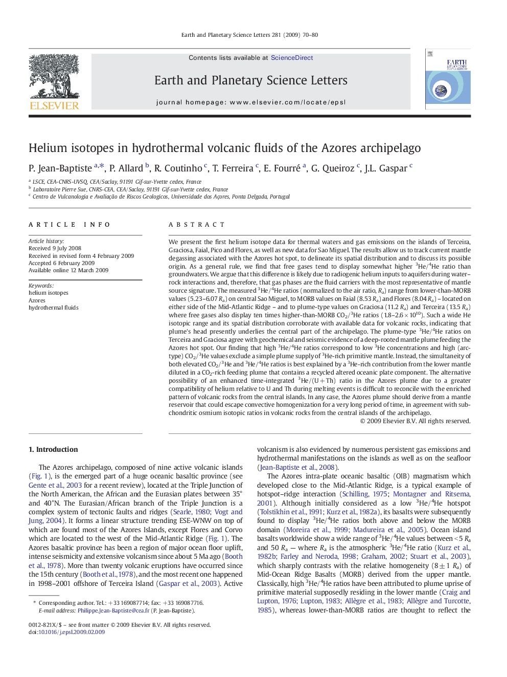 Helium isotopes in hydrothermal volcanic fluids of the Azores archipelago