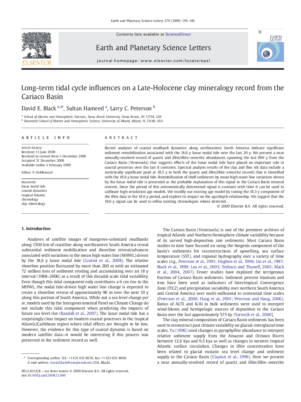 Long-term tidal cycle influences on a Late-Holocene clay mineralogy record from the Cariaco Basin