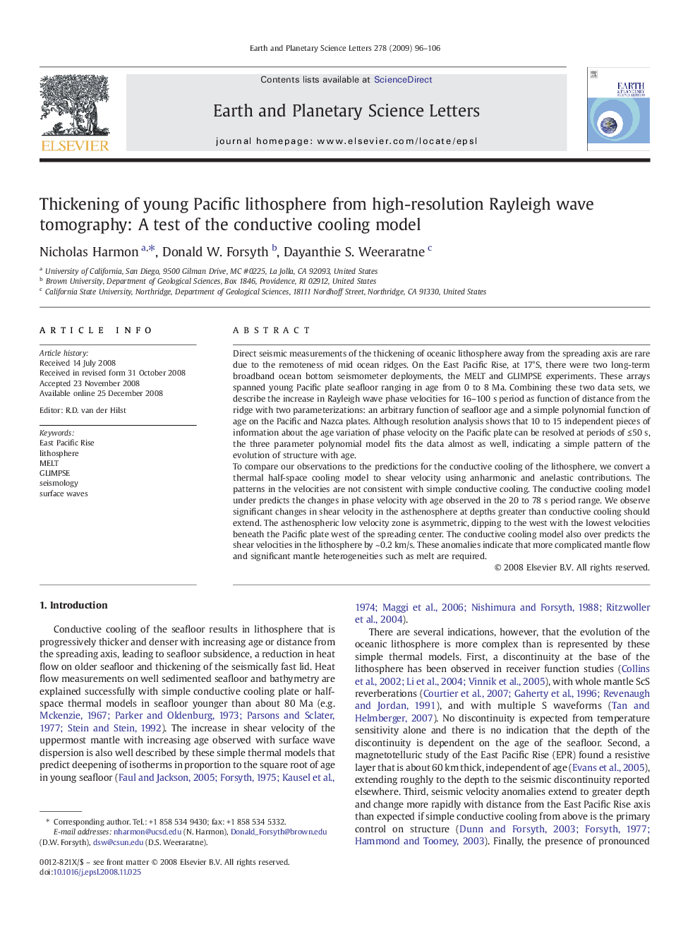 Thickening of young Pacific lithosphere from high-resolution Rayleigh wave tomography: A test of the conductive cooling model