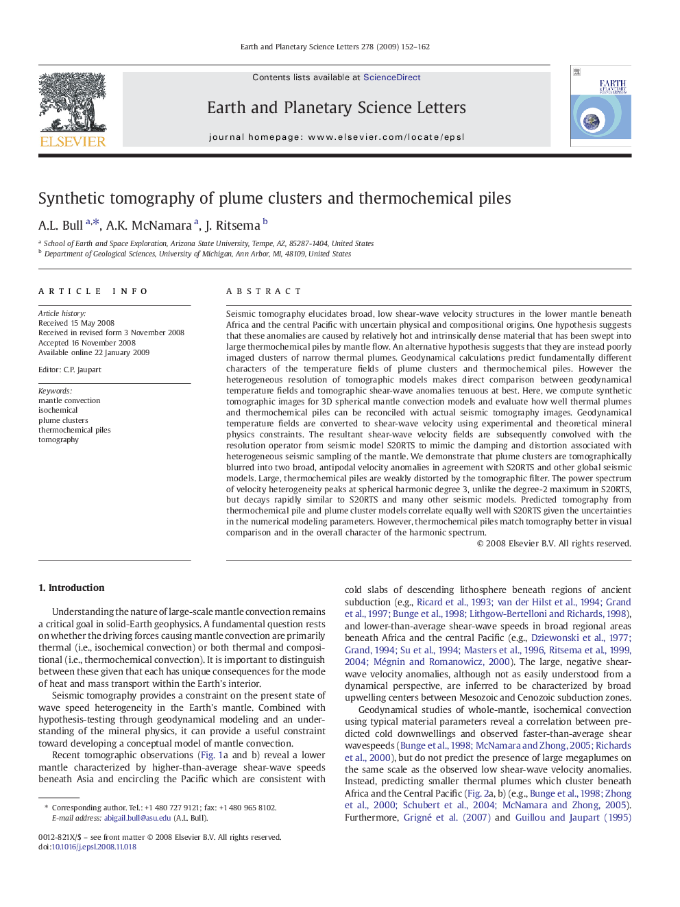 Synthetic tomography of plume clusters and thermochemical piles