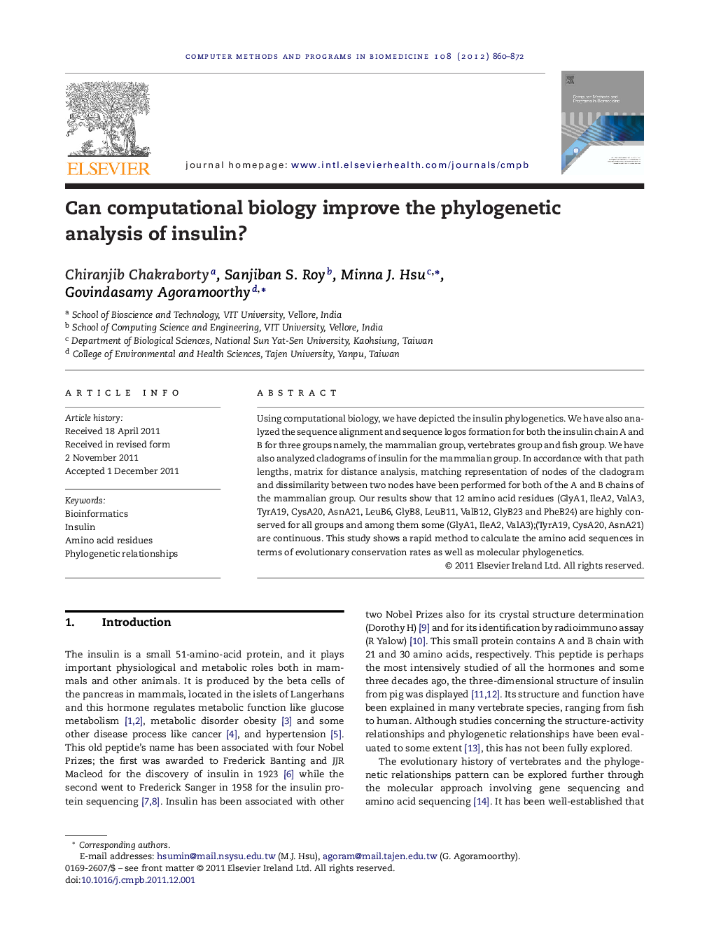 Can computational biology improve the phylogenetic analysis of insulin?