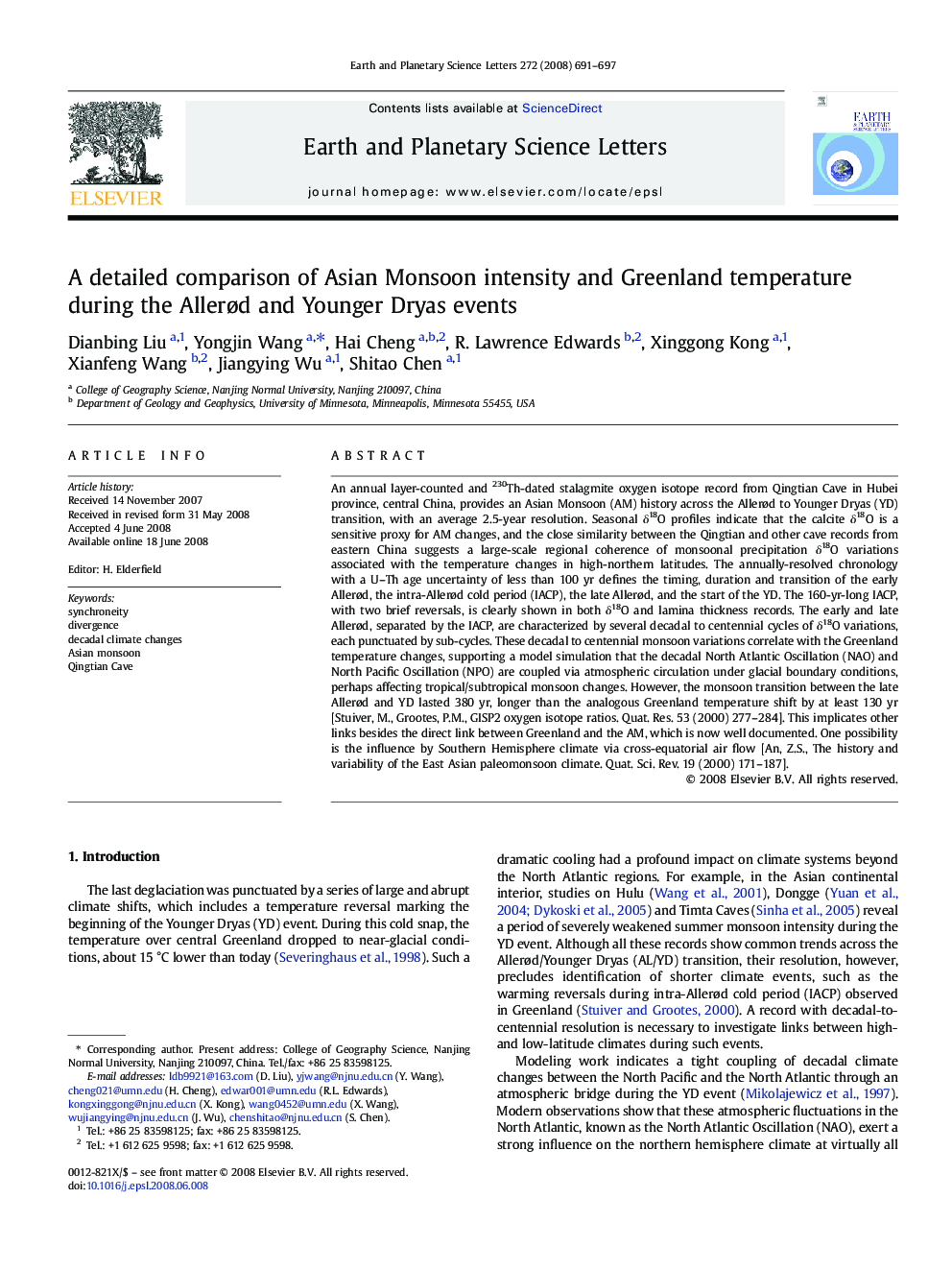 A detailed comparison of Asian Monsoon intensity and Greenland temperature during the Allerød and Younger Dryas events