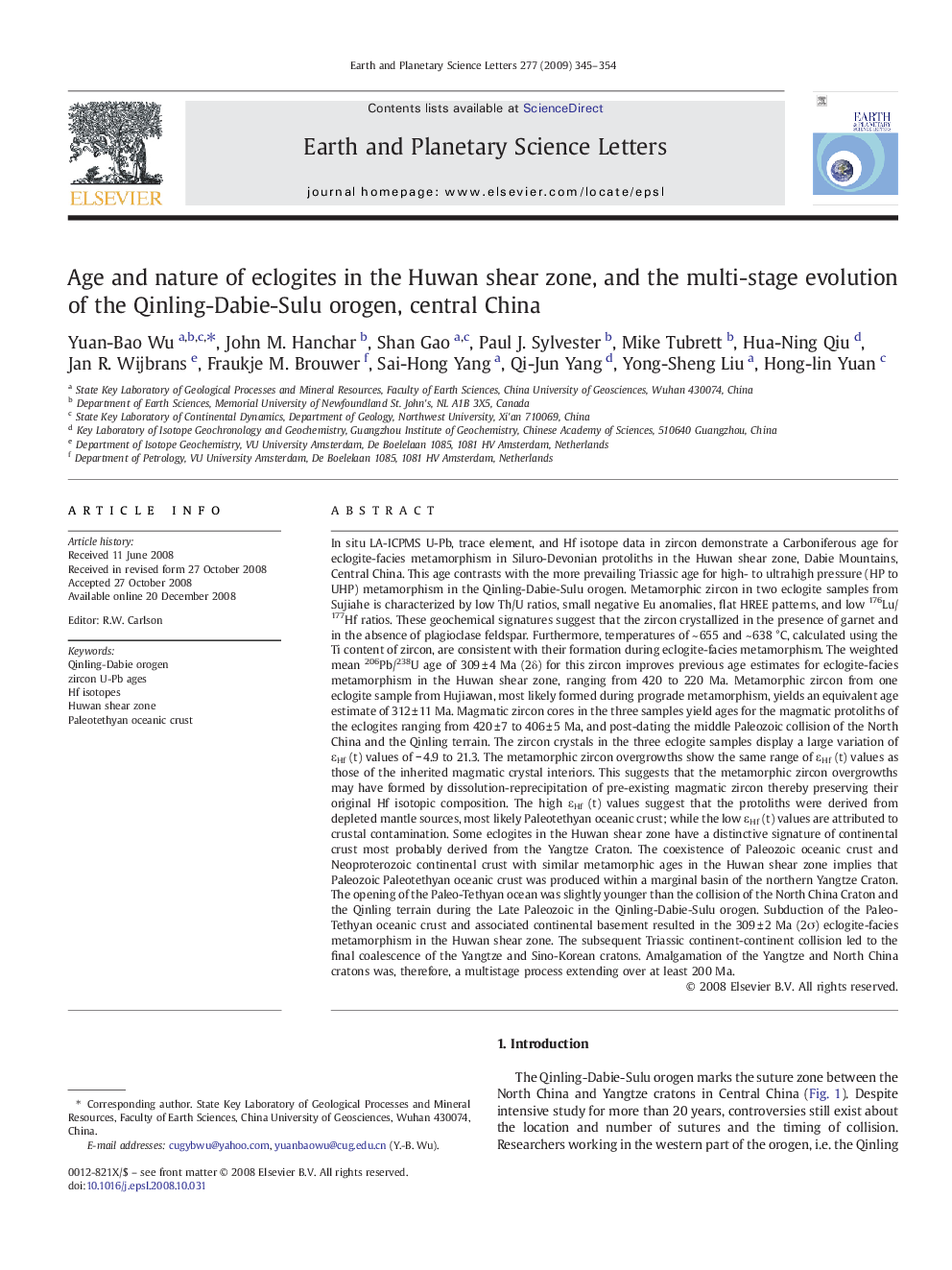 Age and nature of eclogites in the Huwan shear zone, and the multi-stage evolution of the Qinling-Dabie-Sulu orogen, central China