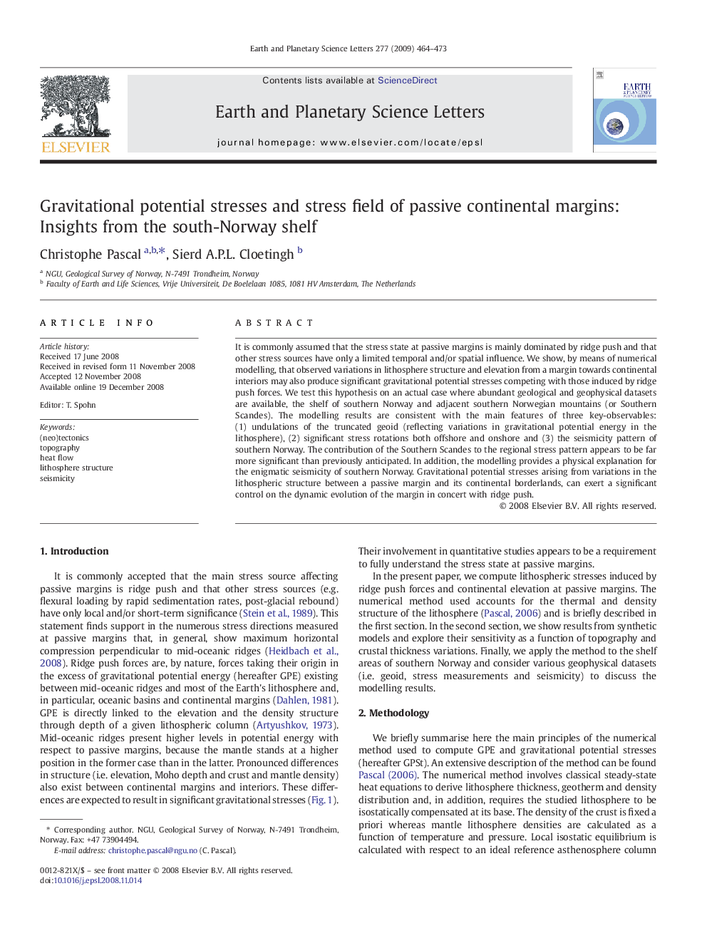 Gravitational potential stresses and stress field of passive continental margins: Insights from the south-Norway shelf