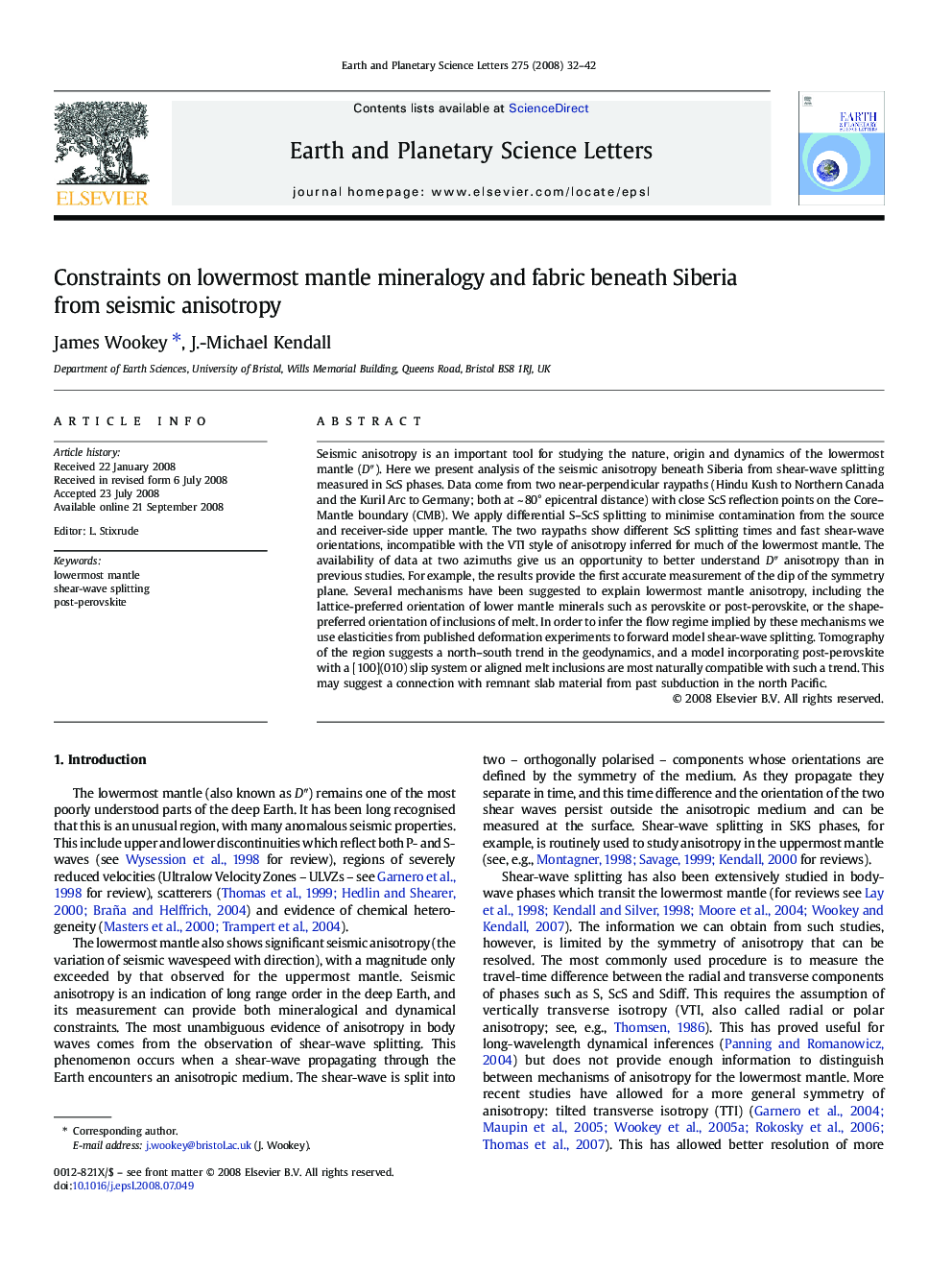 Constraints on lowermost mantle mineralogy and fabric beneath Siberia from seismic anisotropy