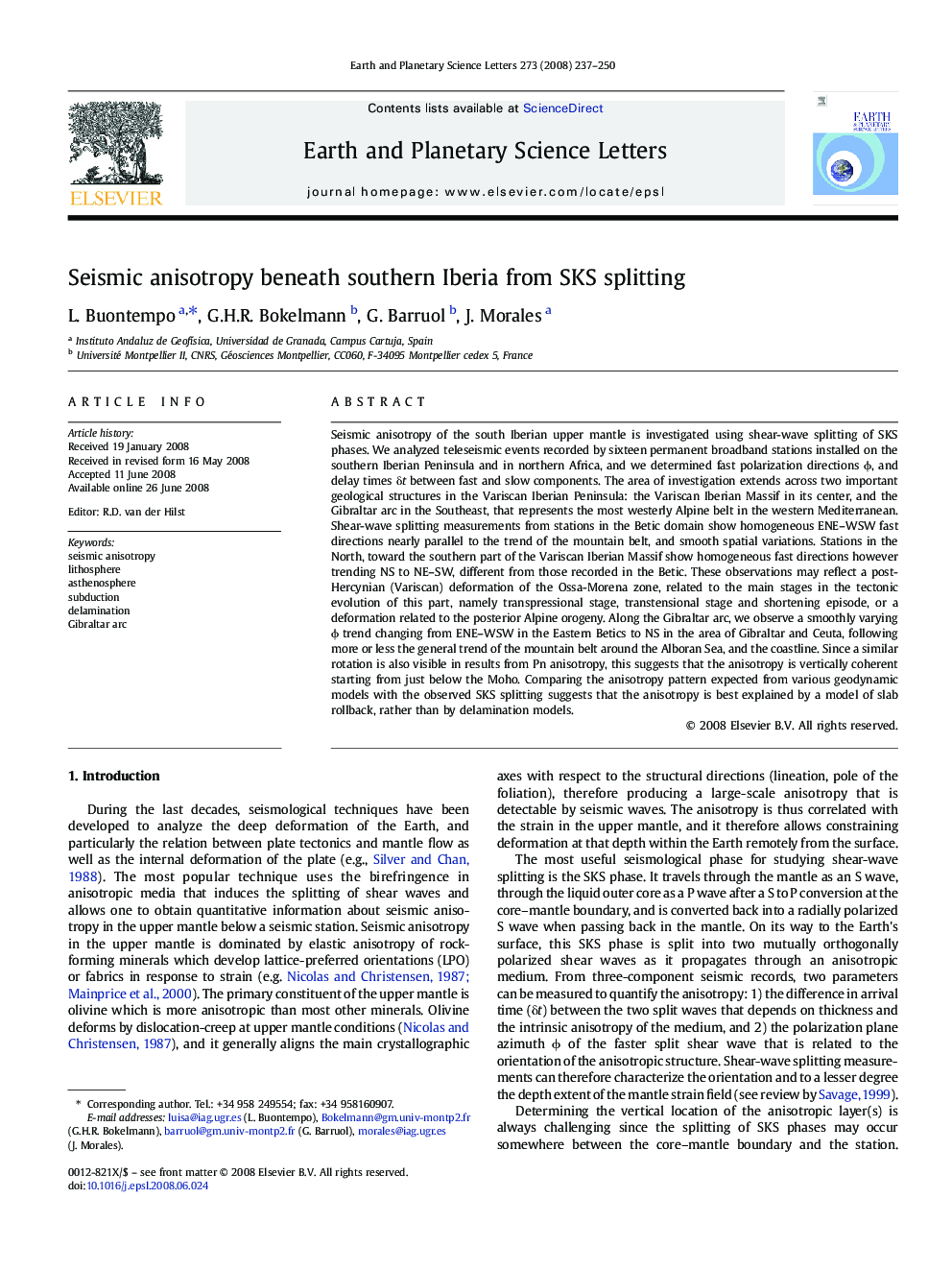 Seismic anisotropy beneath southern Iberia from SKS splitting