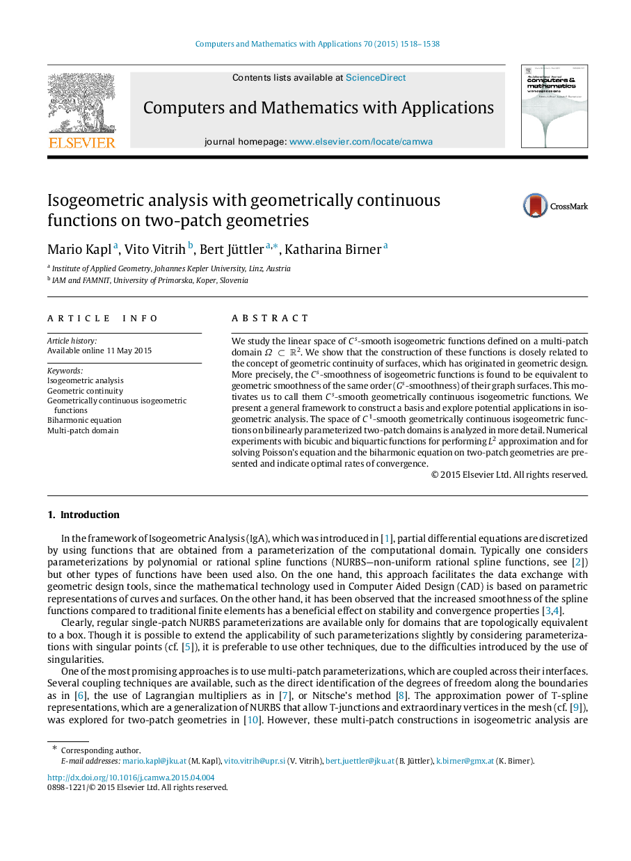 Isogeometric analysis with geometrically continuous functions on two-patch geometries