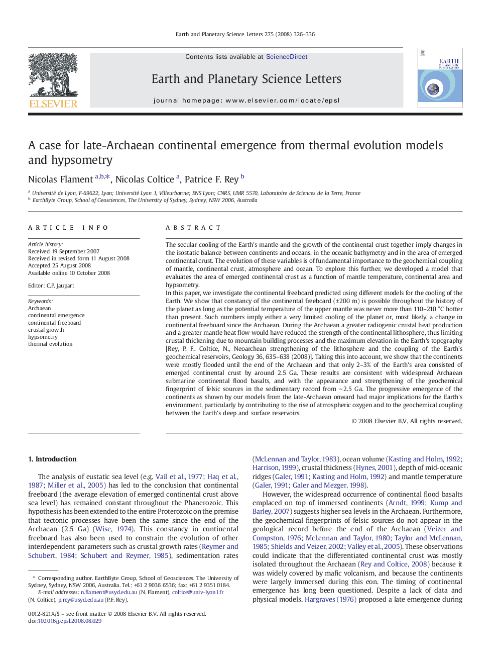 A case for late-Archaean continental emergence from thermal evolution models and hypsometry