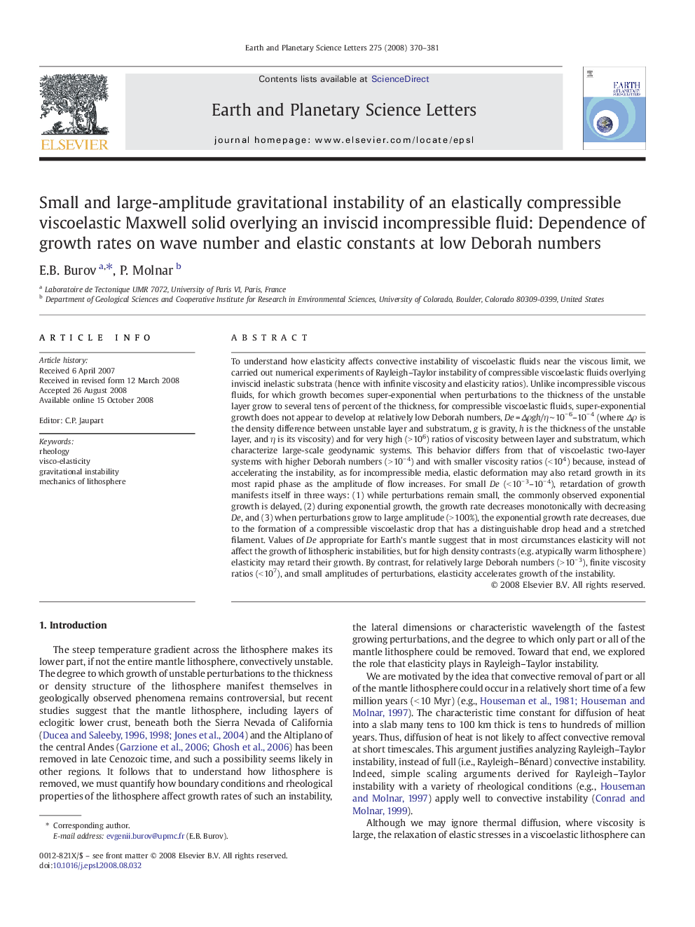 Small and large-amplitude gravitational instability of an elastically compressible viscoelastic Maxwell solid overlying an inviscid incompressible fluid: Dependence of growth rates on wave number and elastic constants at low Deborah numbers