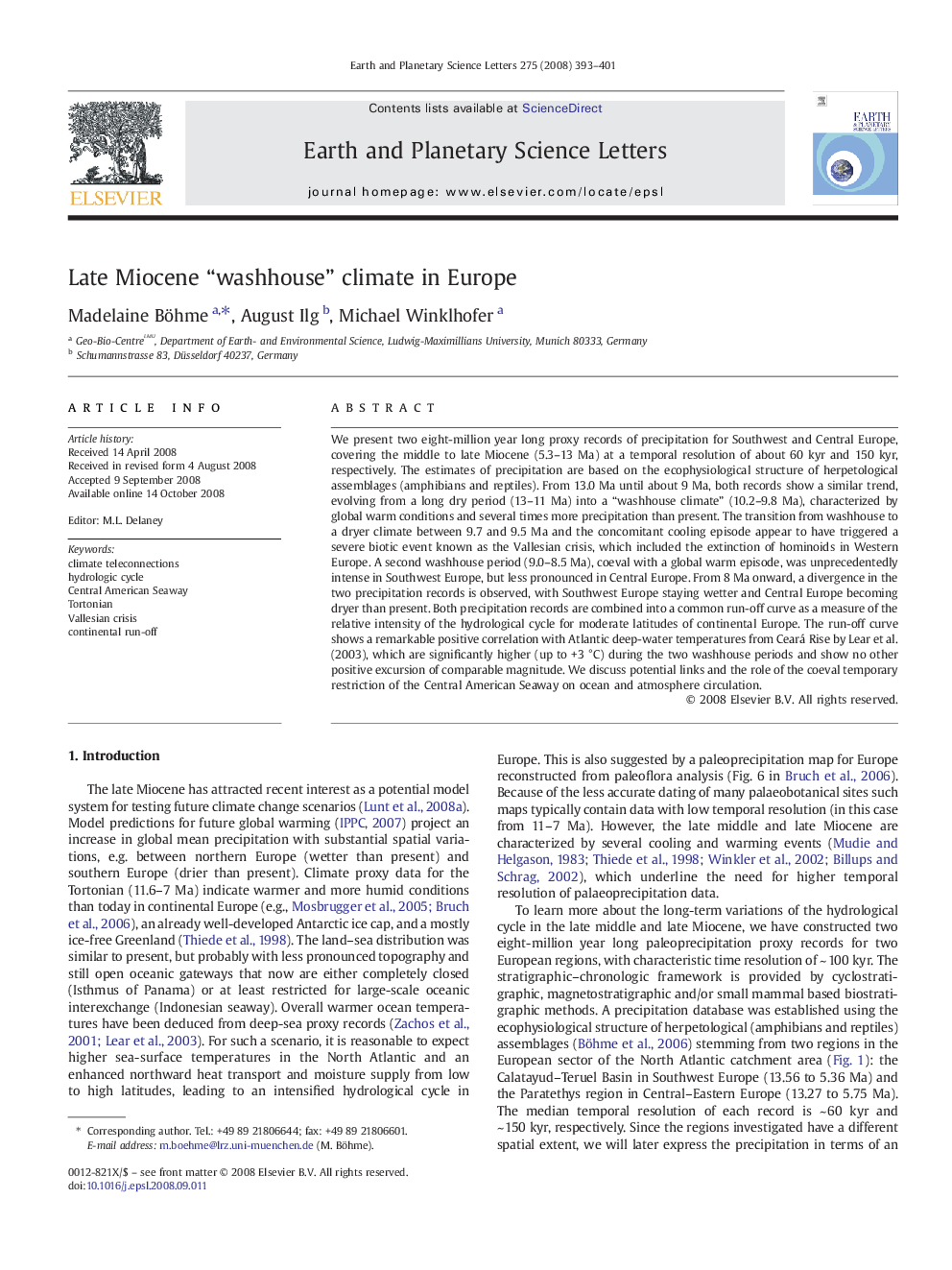 Late Miocene “washhouse” climate in Europe