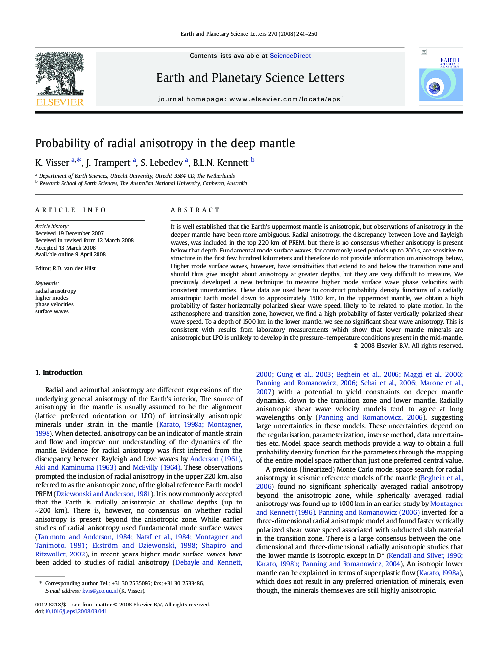 Probability of radial anisotropy in the deep mantle