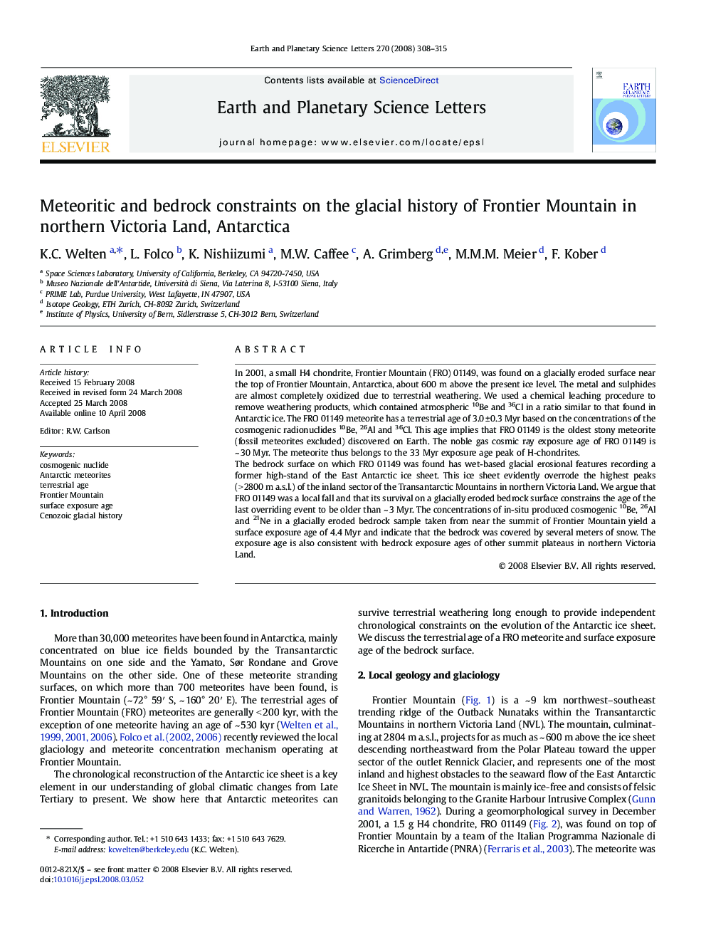 Meteoritic and bedrock constraints on the glacial history of Frontier Mountain in northern Victoria Land, Antarctica