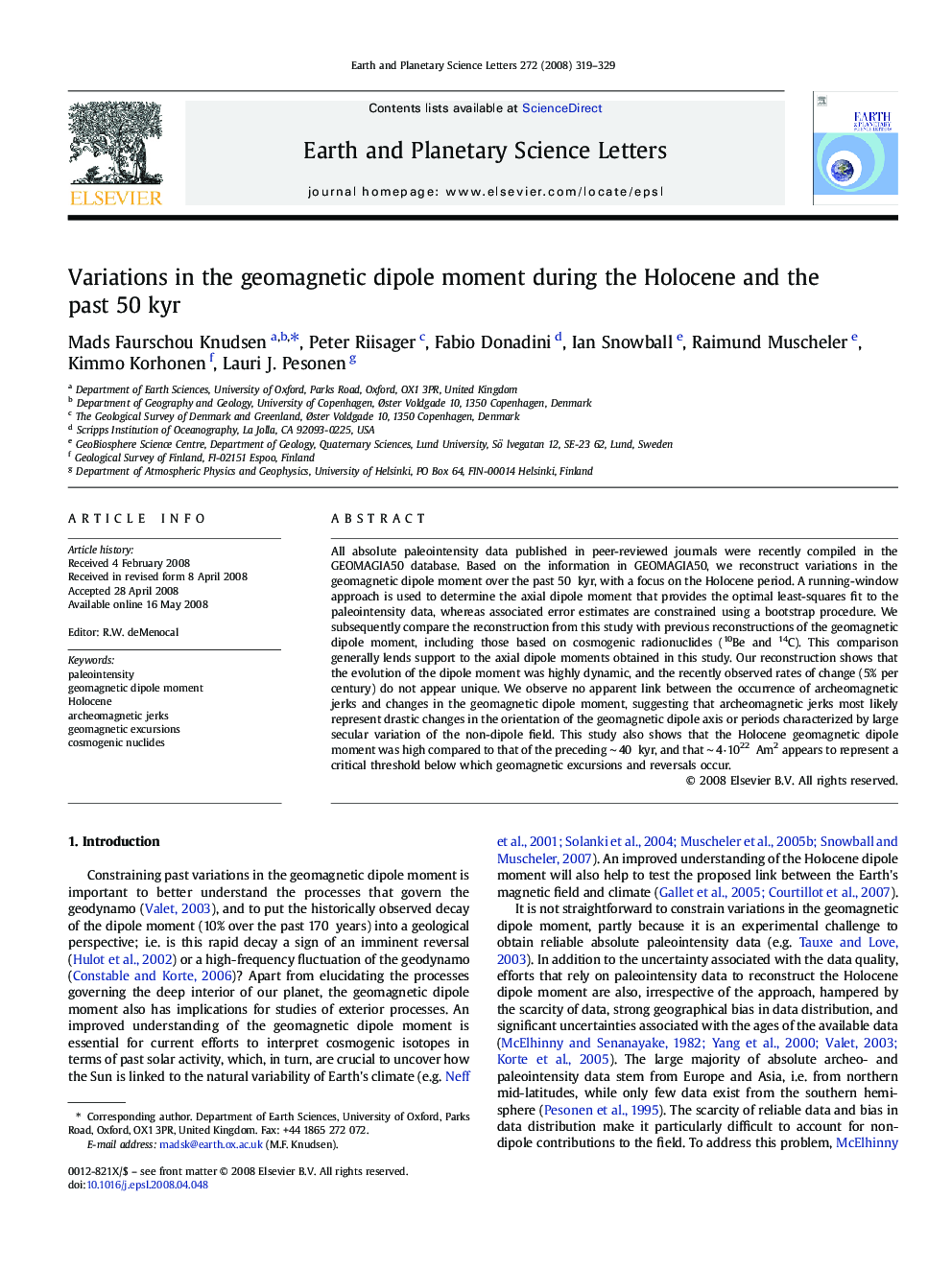 Variations in the geomagnetic dipole moment during the Holocene and the past 50 kyr