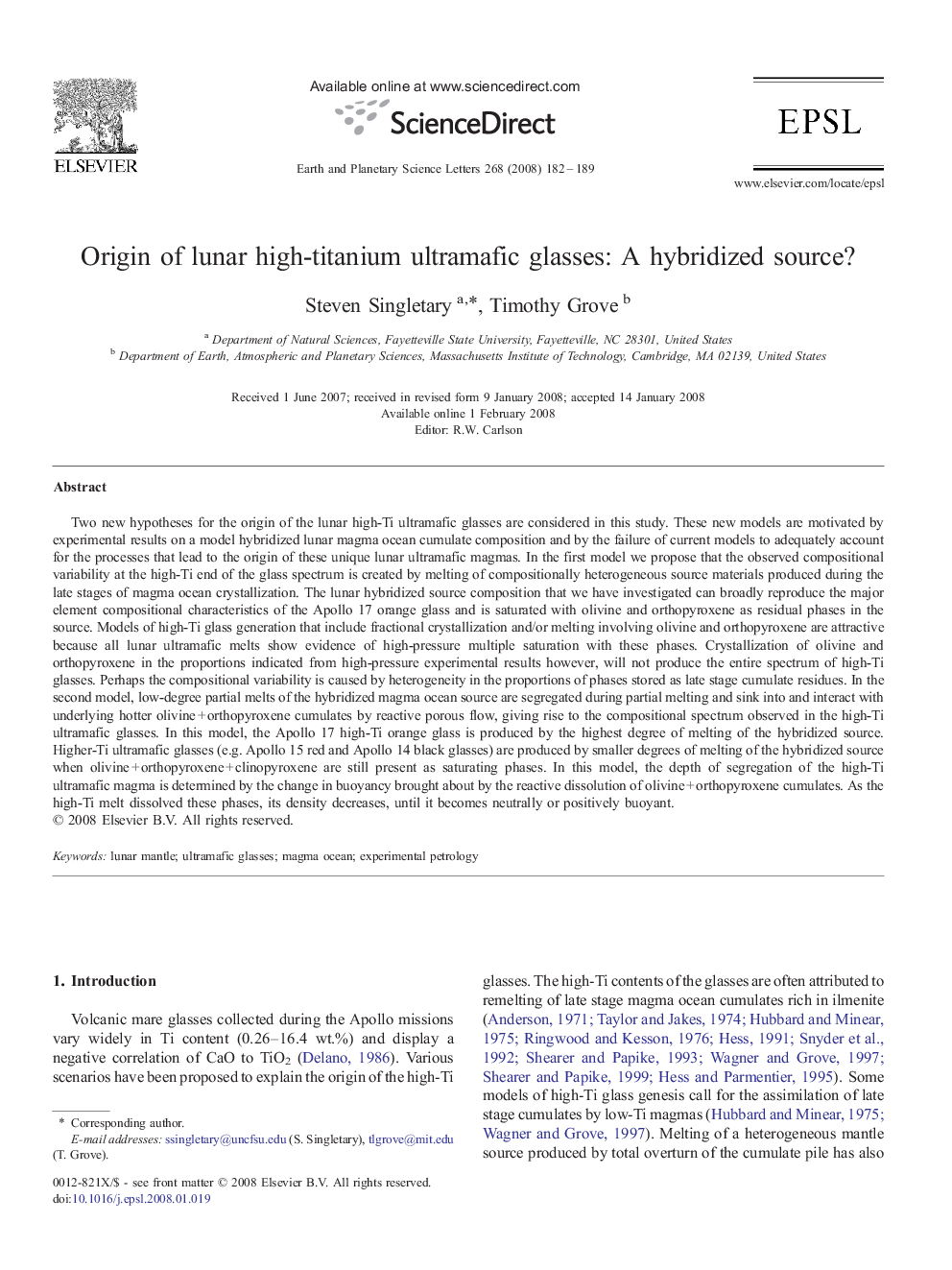 Origin of lunar high-titanium ultramafic glasses: A hybridized source?