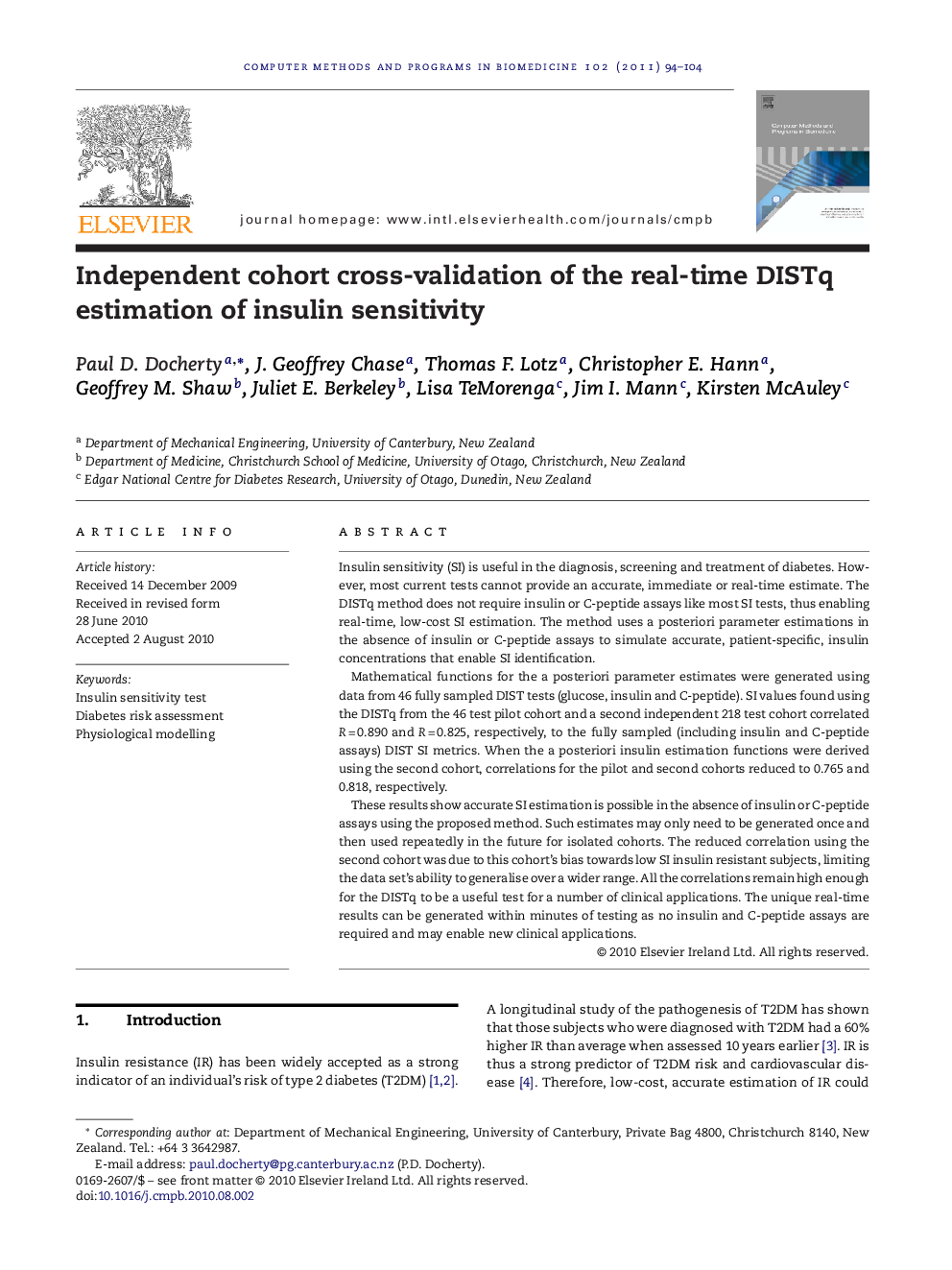 Independent cohort cross-validation of the real-time DISTq estimation of insulin sensitivity