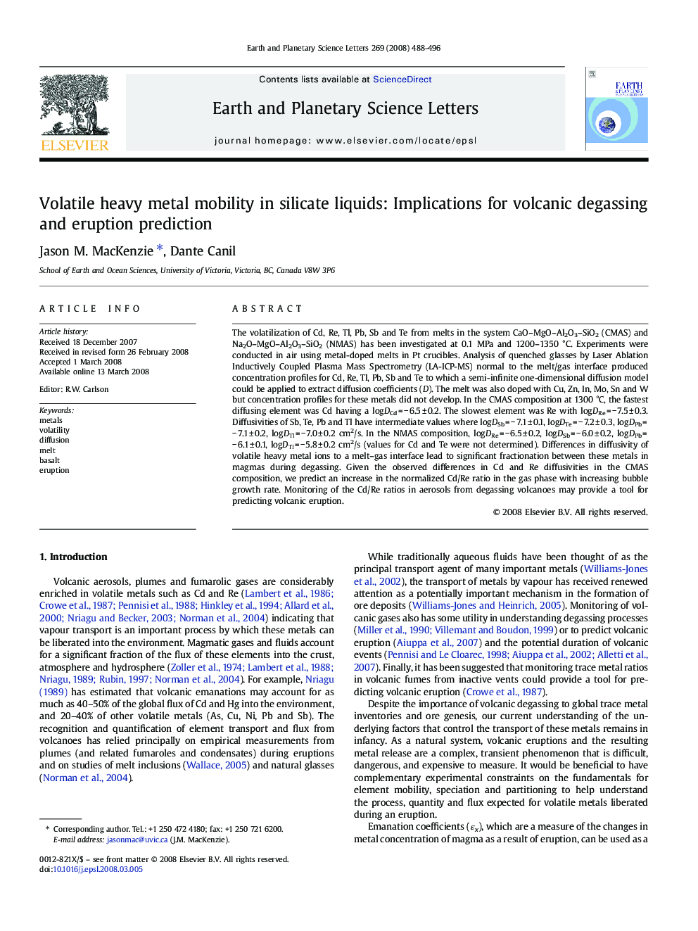 Volatile heavy metal mobility in silicate liquids: Implications for volcanic degassing and eruption prediction