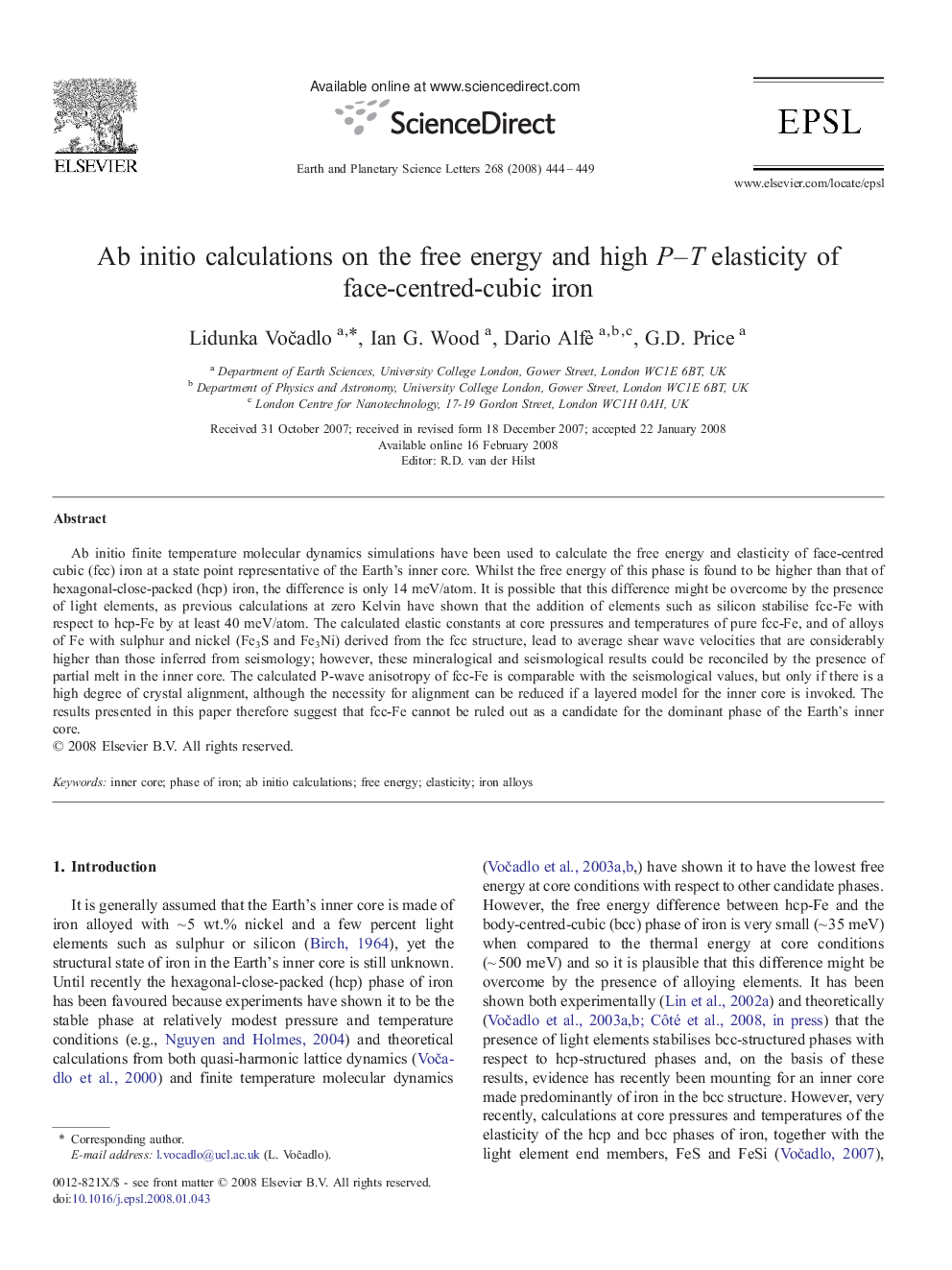 Ab initio calculations on the free energy and high P–T elasticity of face-centred-cubic iron