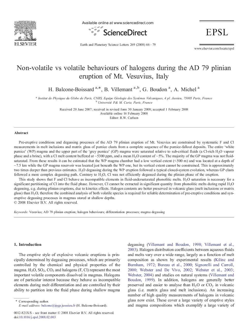 Non-volatile vs volatile behaviours of halogens during the AD 79 plinian eruption of Mt. Vesuvius, Italy