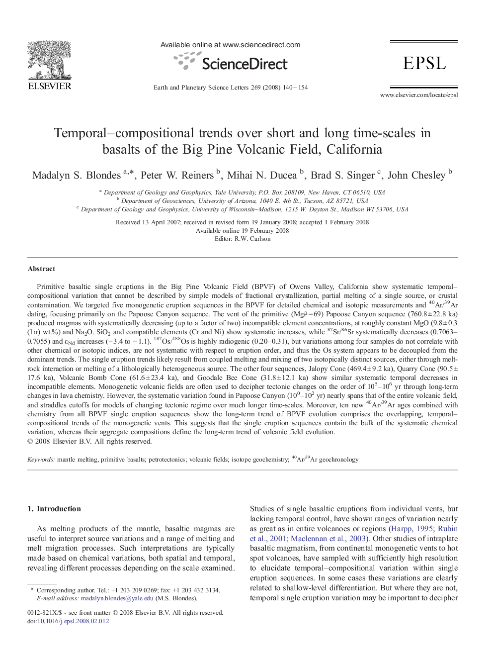 Temporal–compositional trends over short and long time-scales in basalts of the Big Pine Volcanic Field, California